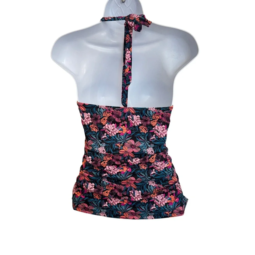 Venus Floral Halter Tankini Top Ruched‎ Side Swimwear Pink Teal Orange Size 6